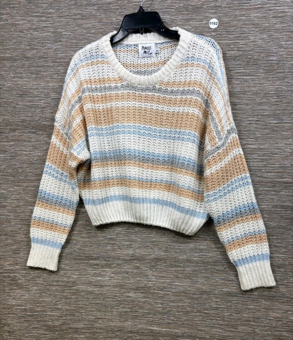 Princess Polly Knit Cropped Sweater Womens Size M/L Ivory Multicolor Long Sleeve
